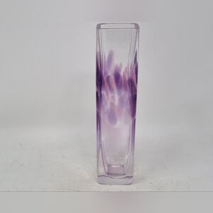 Art Glass Vase Clear With Pink And Purple